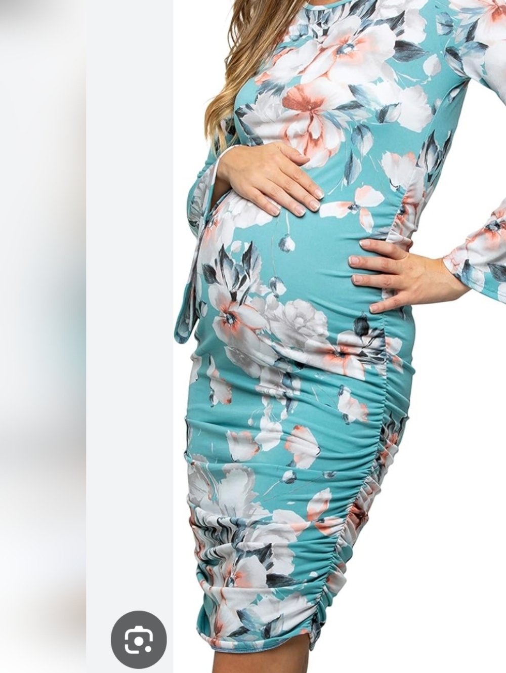 Teal Floral Maternity Ruched My Bump Dress